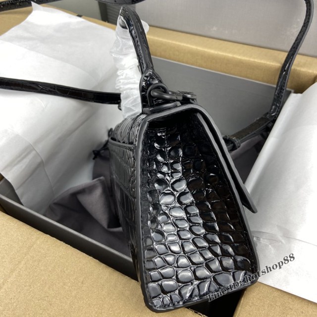 Balenciaga專櫃爆款鱷魚紋黑色黑扣Hourglass沙漏包 巴黎世家頂級原單手提肩背包 fyj1214